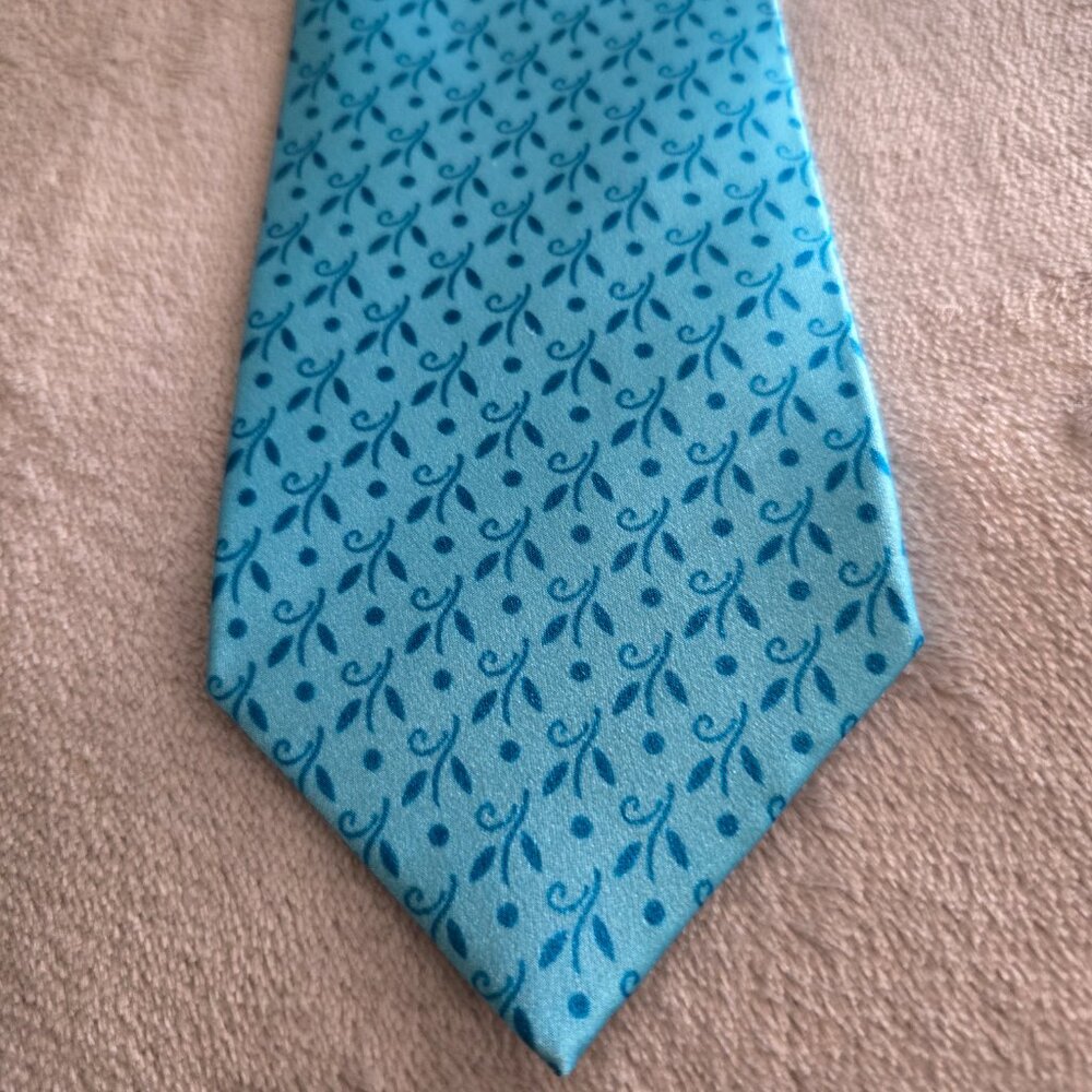 DOLCEPUNTA Italy Handmade 100% Silk Tie-Sky blue Geometric Floral self-tip